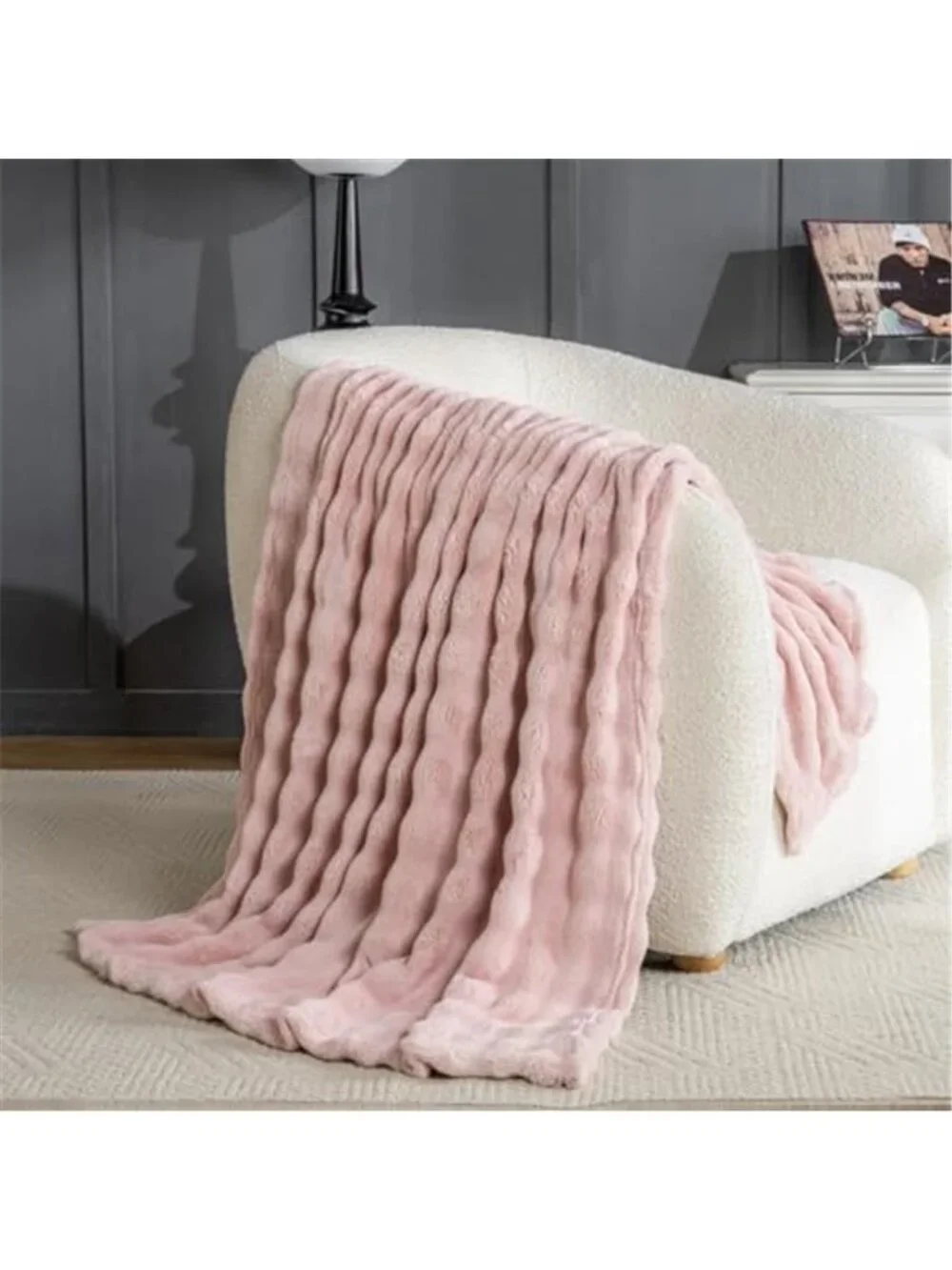 Pink Faux Fur Throw Blanket Fluffy 3D Bubble Fleece Plush Sofa Couch Bed Decor